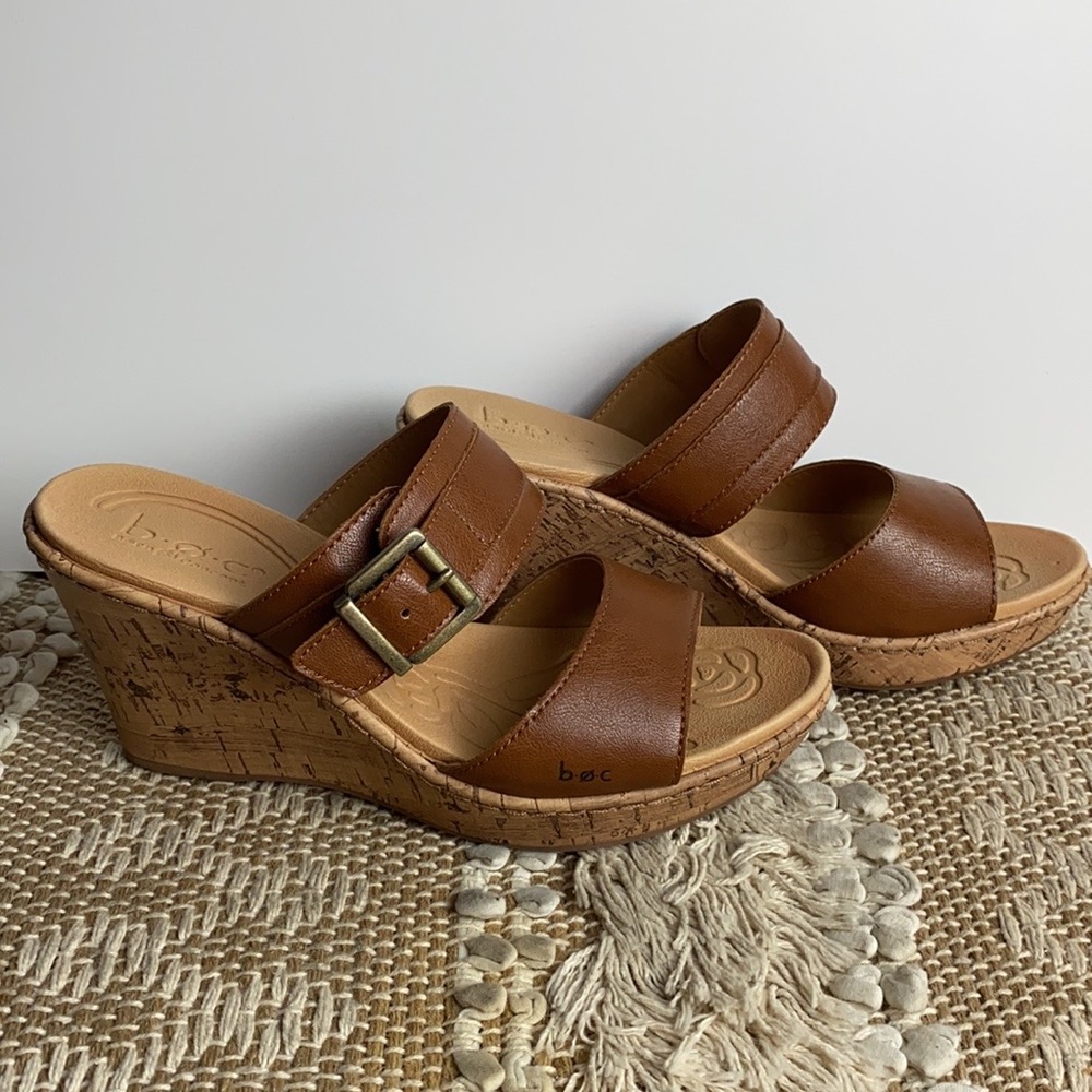 BOC Leather Cork Brown Wedged Sandals